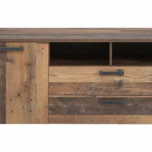 Lowboard TV-Kommode CLIF 142 cm in Old Wood Vintage mit dunkelgrauer Betonoptik, Gesamtansicht von vorn.