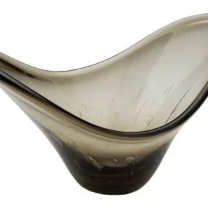 Tablett Dale aus schwarzem Rauchglas in geschwungener Gesamtansicht mit breiter Mulde.