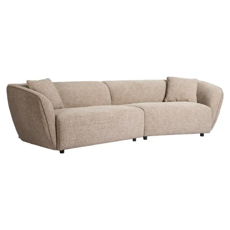 Sofa Armand natural blockweave – Richmond Design in Gesamtansicht mit beigem Polsterbezug und geschwungenen Armlehnen.