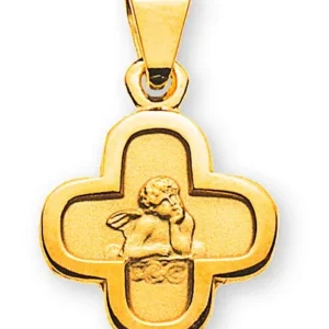 Anhänger Medaille Engel Gelbgold 750 Kreuz
