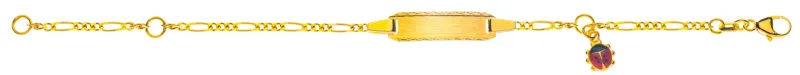 Armband Figaro diamantiert Gelbgold 750 mit Gravurplatte und Kafer