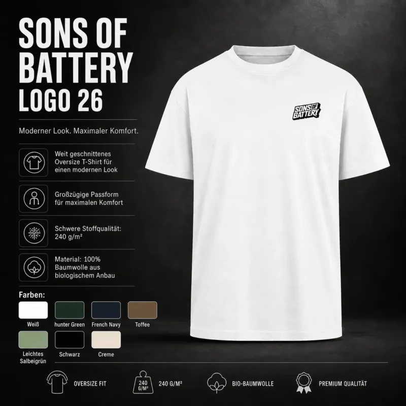 Spreadconnect Oversized Heavyweight Unisex T-Shirt Sons of Battery Logo 26 - Oversized Heavyweight Unisex T-Shirt E-Bike-Community