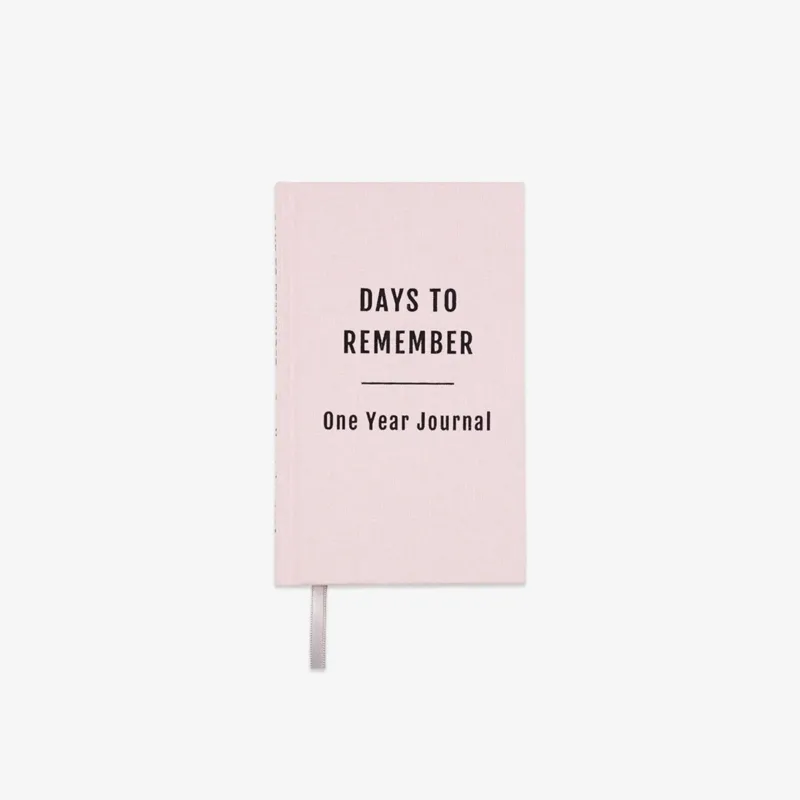 Pink journal titled 'Days to Remember: One Year Journal' on a white background