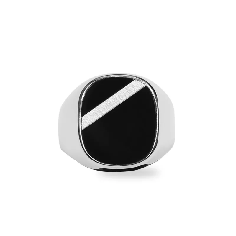 Herrenring Silber 925 rhodiniert mit Onyx - SR-523