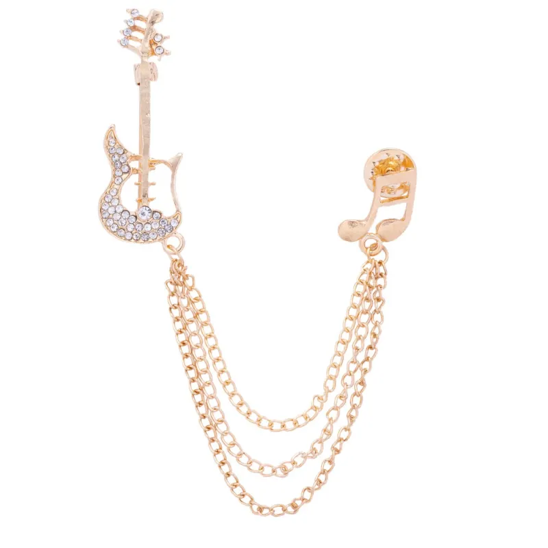 Guitar Note Men's Brooch Double Layer Tassel Pin 3pcs Gold