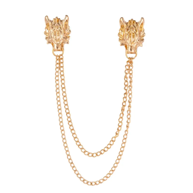 Chain Wolf Head Brooch - Men's Vintage Creative Suit Lapel Pin 3pcs