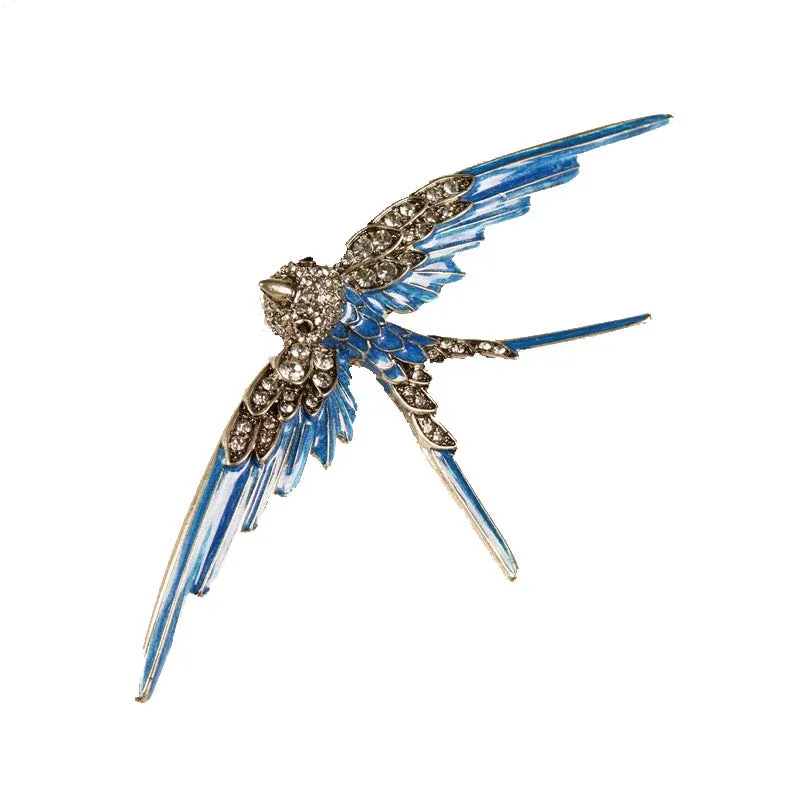 Handcrafted Enamel Blue Swallow Metal Brooch