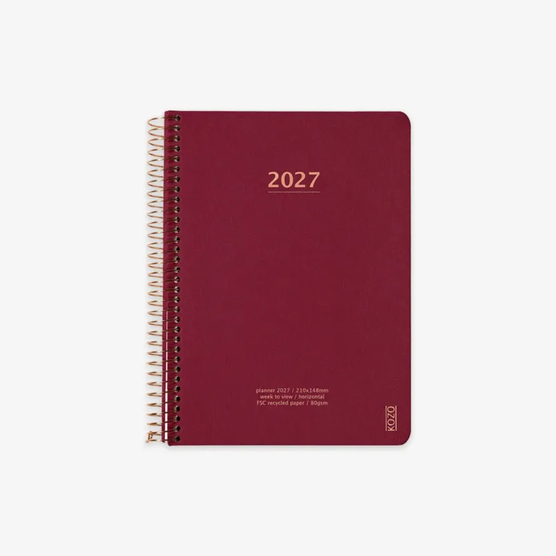 KOZO SPIRAL-BOUND CALENDAR 2027 A5 (DANISH) // BERRY
