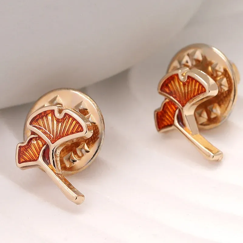 Rose Gold Ginkgo Leaf Metal Men's Shirt Pin Brooch 12pcs