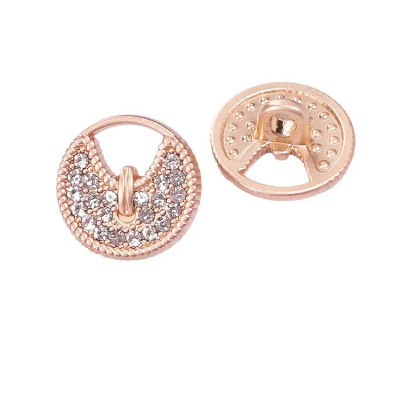 12mm Round Hollow Diamond-Encrusted Metal Shank Buttons – 20Pcs Sand Gold