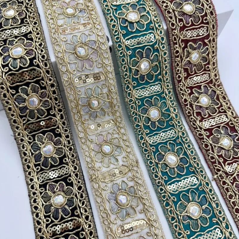 Sunflower Ethnic Sequin Embroidered Trim 10 Yards