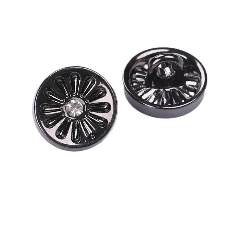 Round Concave Rhinestone Metal Shank Buttons – 30Pcs, 10.5mm Gunmetal