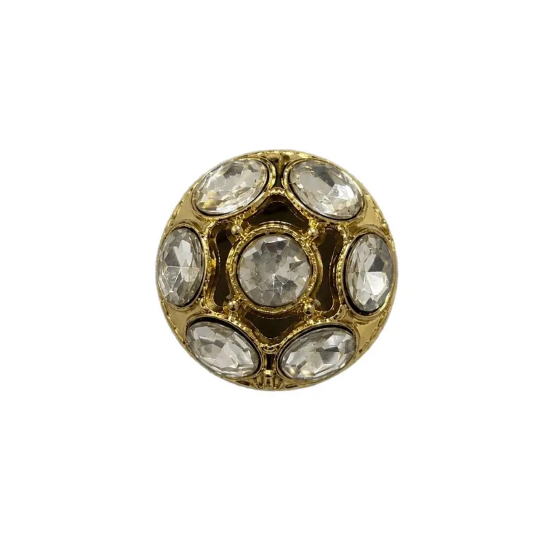 Gold Domed Hollow Rhinestone Metal Shank Buttons – 12pcs