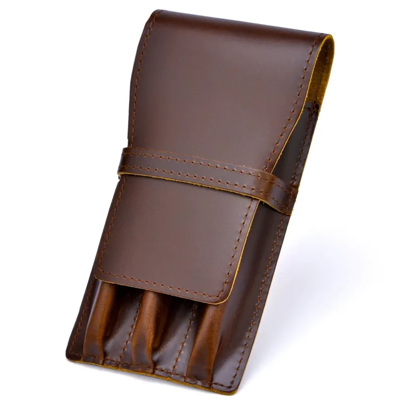 Asvine 3-Pen Handmade Oil-Tanned Genuine Leather Pen Pouch | Fountain Pen Carry Case & Protector Red Brown