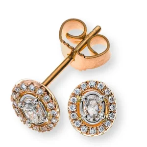 Diamantohrringe Rotgold 750 oval mit Brillanten und ovalen Diamanten