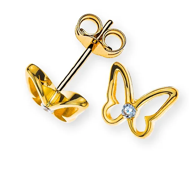 Ohrstecker Schmetterling Weiss Zirkonia Gelbgold 375