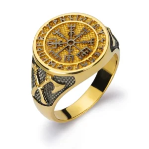 Herrenring Viking Gelbgold 750 teilrhodiniert