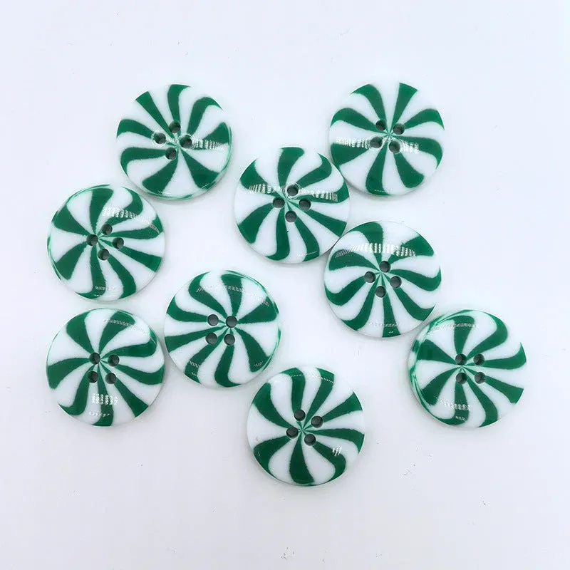 40L 1 INCH Green White Windmill Resin Buttons 50pcs