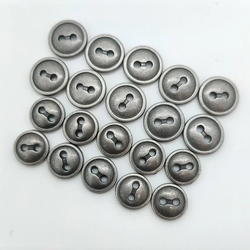 16/18L Antique Silver Zinc Alloy Round 2-Hole Buttons 50pcs