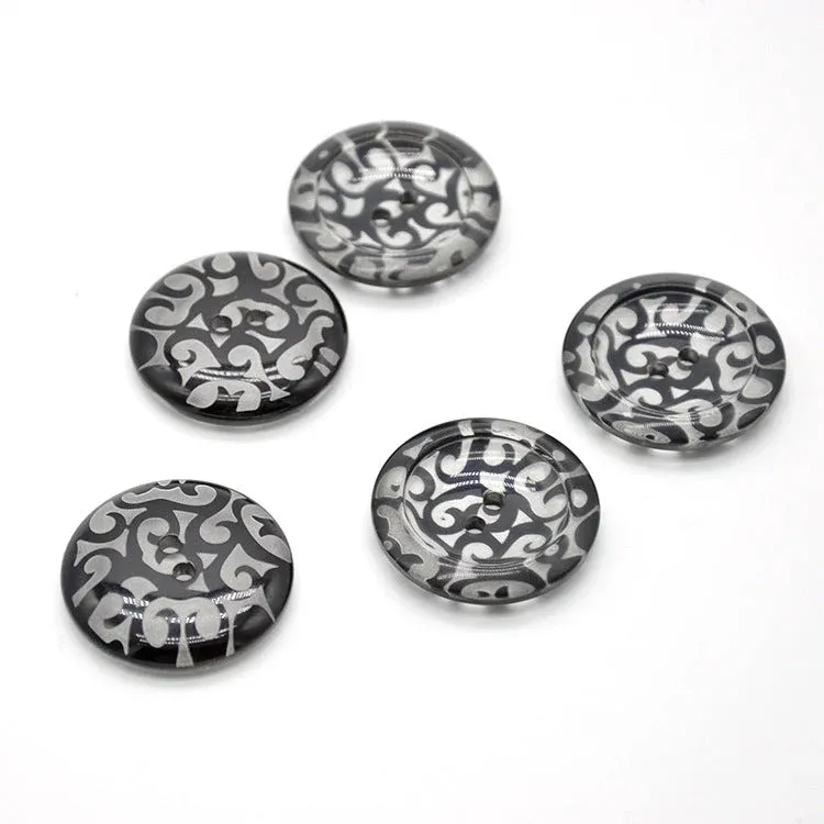 38mm Large Black Transparent Round 2-Hole Resin Buttons 20pcs