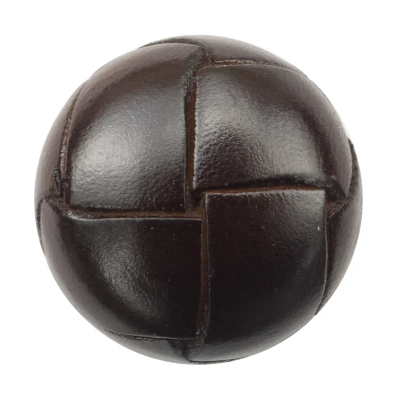 Vintage Dark Brown Leather Woven Handmade Spherical Buttons 2pcs