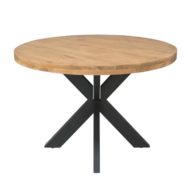 Esszimmertisch – Helles Mangoholz, Schwarzes Metall, Runde Form – Dakota | Starfurn