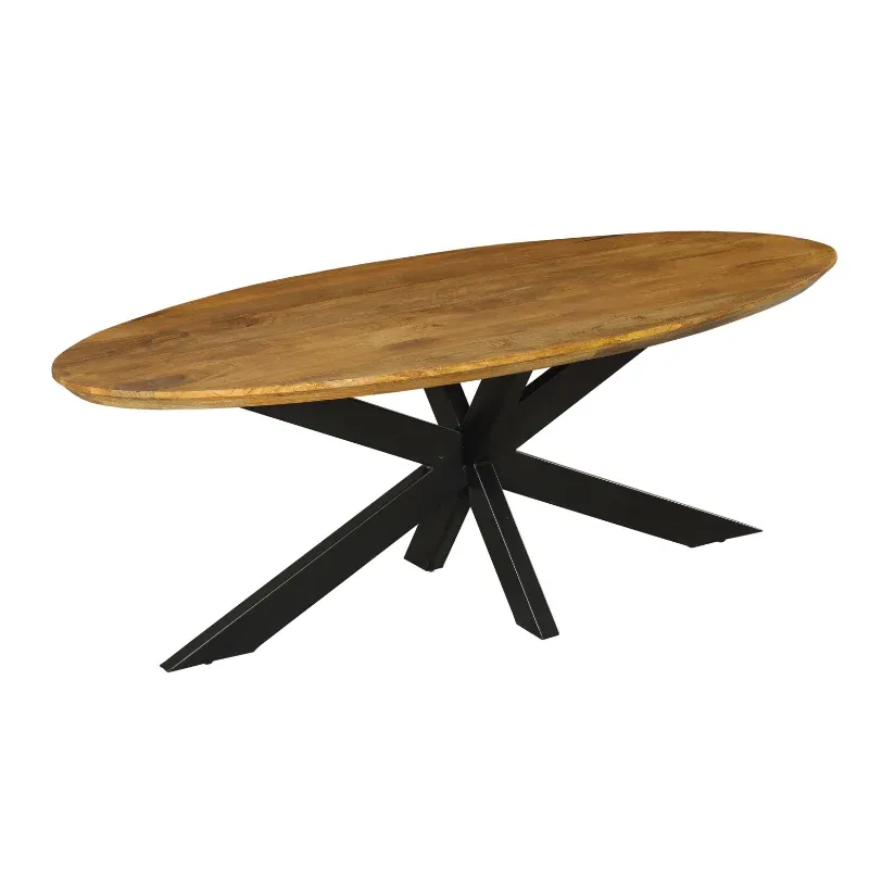 Esszimmertisch - Mangoholz massiv, Ovale Form, Matrix Gestell, 210 cm – Brandy | Starfurn