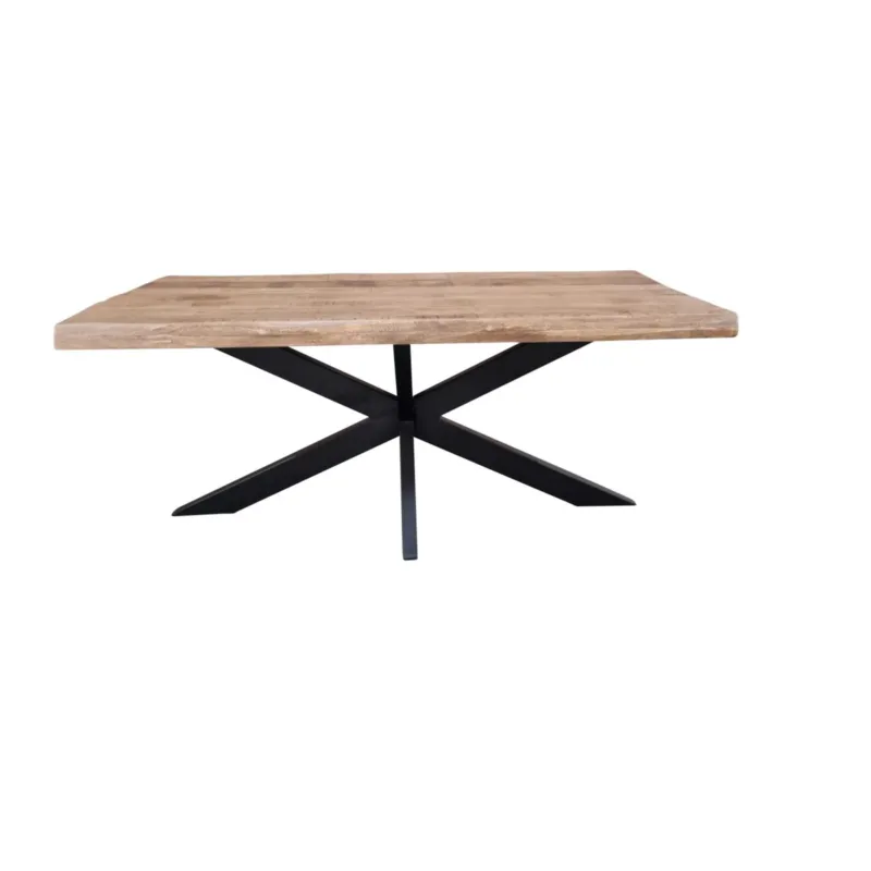 Esszimmertisch - Baumkante, Naturfarbenes Mangoholz, Schwarzes Metallgestell, 220 cm – Boston | Starfurn