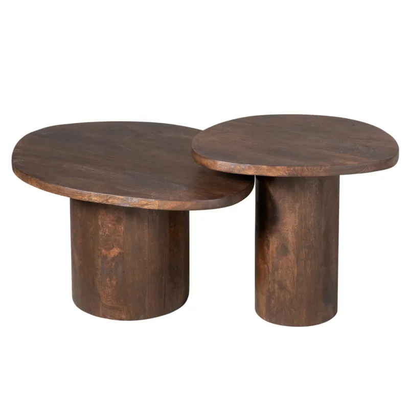 Couchtisch – Mangoholz, Braune Oberfläche, Runde Form, 2er-Set – Mirre | Starfurn