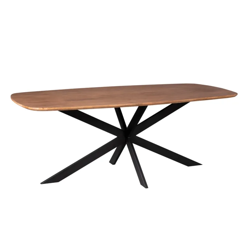 Esszimmertisch – Dänische Ovale, Mangoholz-Finish, Schwarzes Metallgestell – Elegance | Starfurn