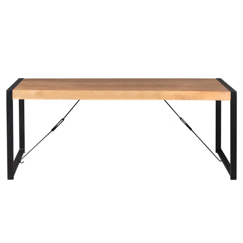 Esszimmertisch - Mangoholz Natur, U Gestell, Schwarz Metall, 220 cm – Boaz | Starfurn