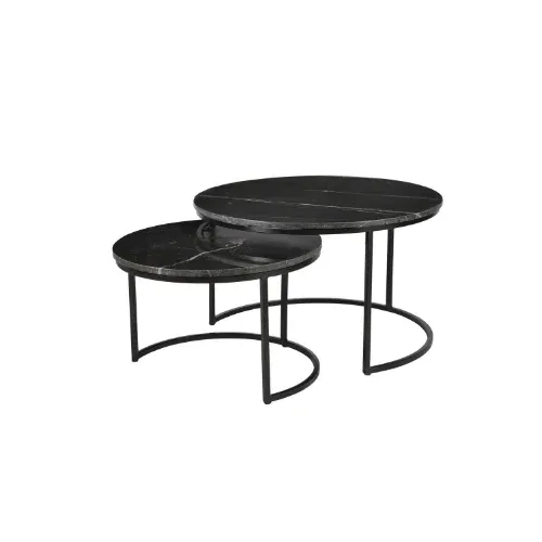 Couchtisch - Marmor Schwarz, Metall Schwarz, Rund Form, 70 cm – Nova | Starfurn