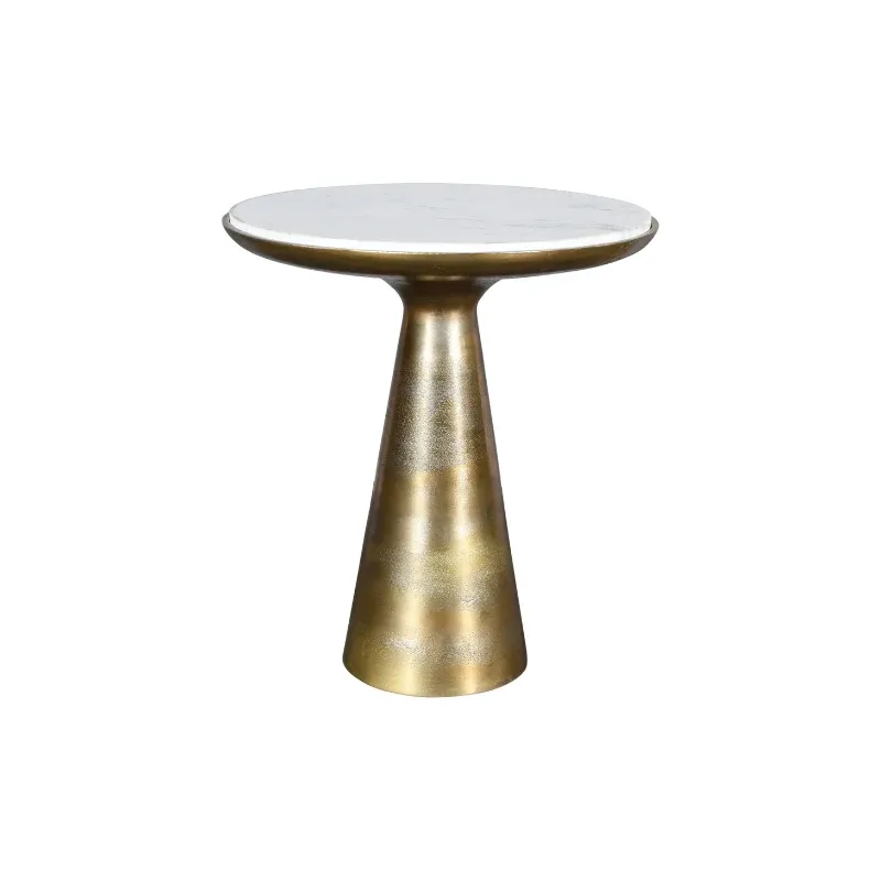 Beistelltisch – Weiß Marmor, Gold Metall, Runde Form, 45 cm – Essy | Starfurn