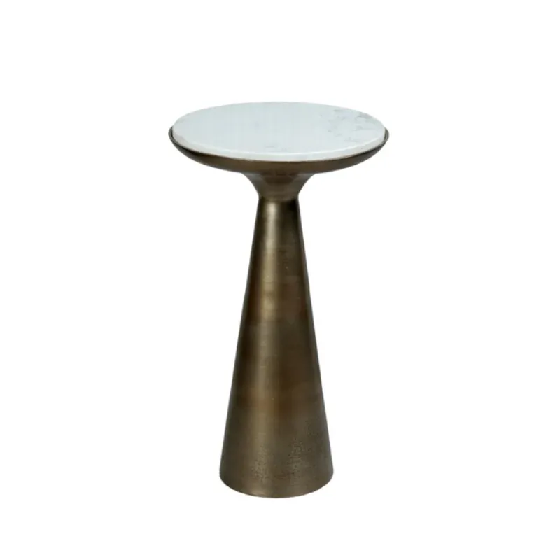 Beistelltisch – Weiß Marmor, Gold Metall, Runde Form, 38 cm – Essy | Starfurn