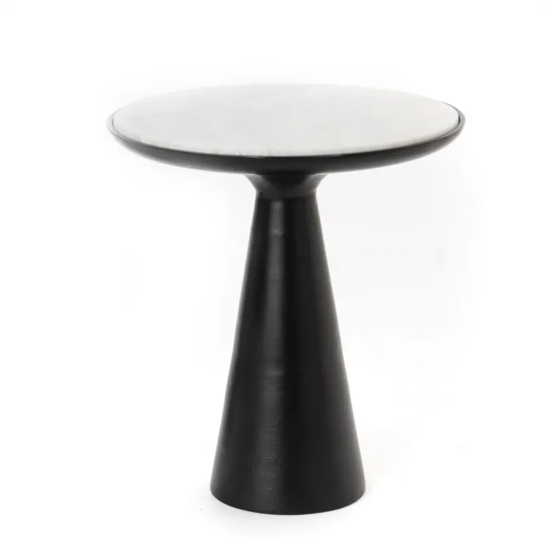 Beistelltisch – Schwarzer Marmor, Metall Gestell, Runde Form, 45 cm – Essy | Starfurn