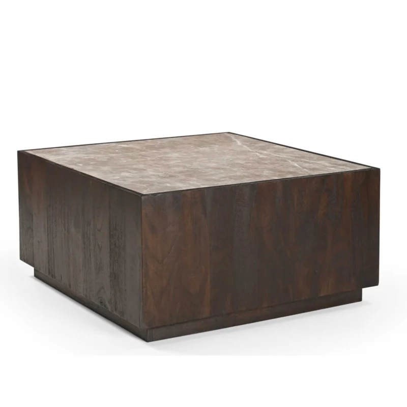 Couchtisch – Modernes Design, Braunton, Marmor und Mangoholz – Moos | Starfurn