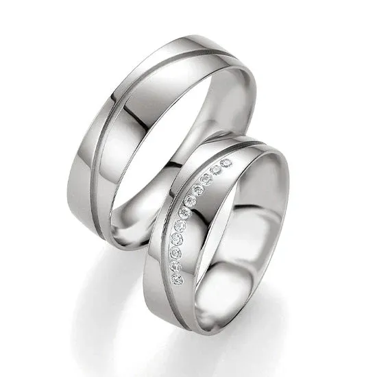 Breuning Palladium Trauringe mit 11 Diamanten - 48/02628 & 48/02627