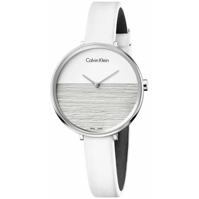 Calvin Klein Rise 38mm Uhr Silber Weiss Leder