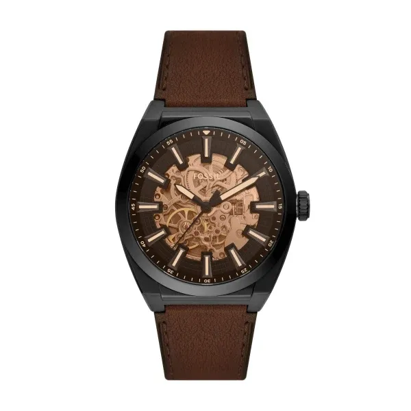 Fossil Everett Automatik 42 MM Herrenuhr in Schwarz/Braun aus Lederband - ME3207
