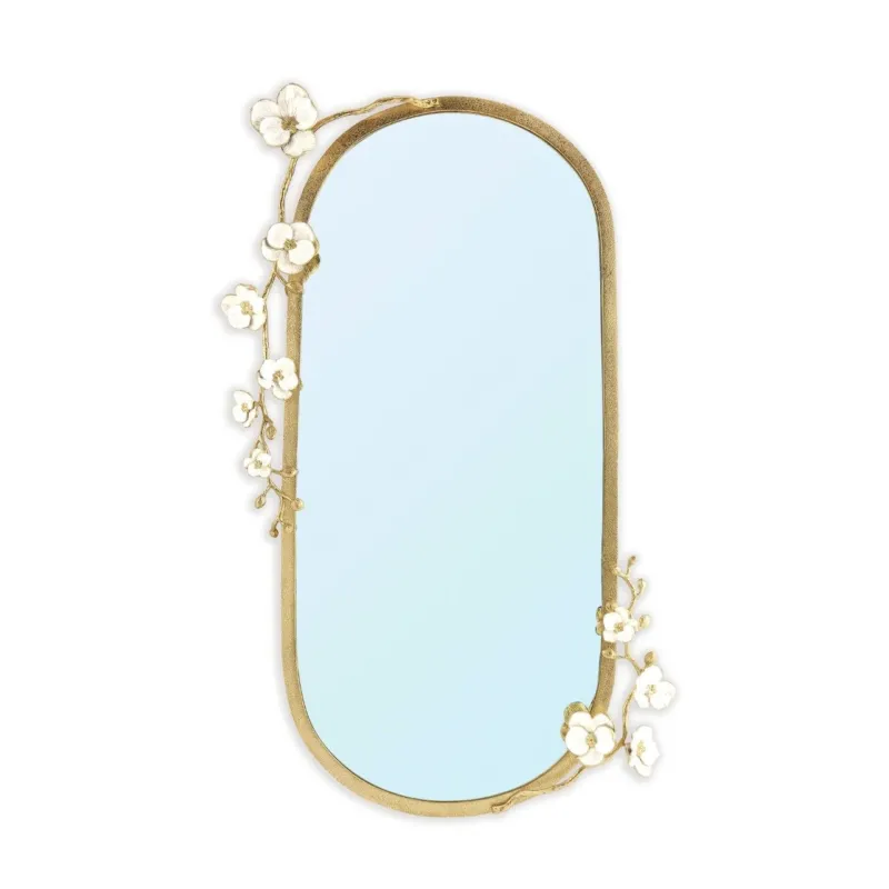 Handmade Brass & Enamel Orchid Mirror by Michael Aram