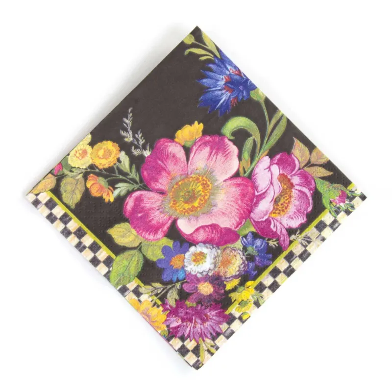 MacKenzie-Childs Black Flower Market Cocktail Paper Napkins - |VESIMI Design| Luxury Bathrooms and Home Decor