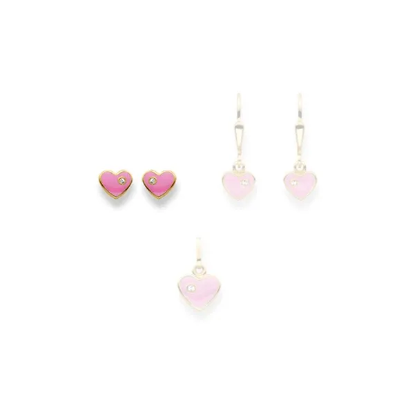 Ohrstecker Einzel Herz – 750 Gelbgold, poliert, pink lackiert, mit 2 Imitationen - 1162.03121/0001